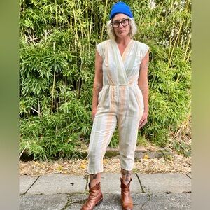 Linen unbranded 1980’s striped jumpsuit women’s size S/M